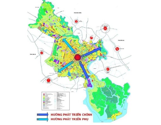 Sơ đồ minh họa 4 hướng phát triển của thành phố Hồ Chí Minh
