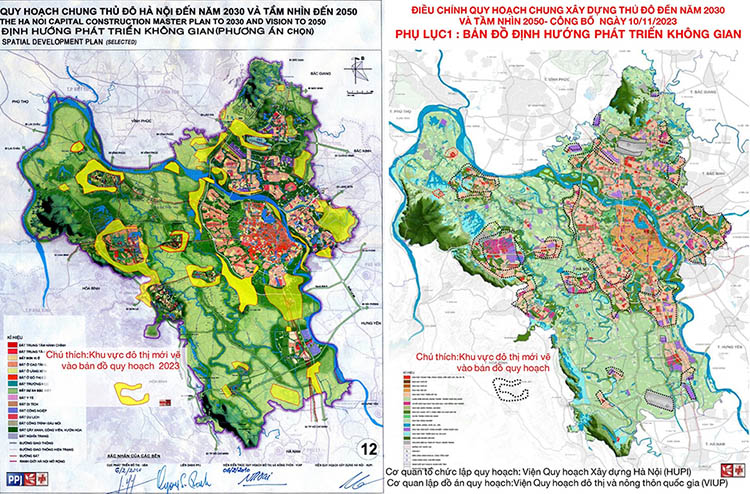 Bản quy hoạch 2023 vẽ thêm, mở rộng đất đô thị vào bản vẽ QHC 1259, thu nhỏ và nhiều chỗ xóa bỏ hành lang Xanh