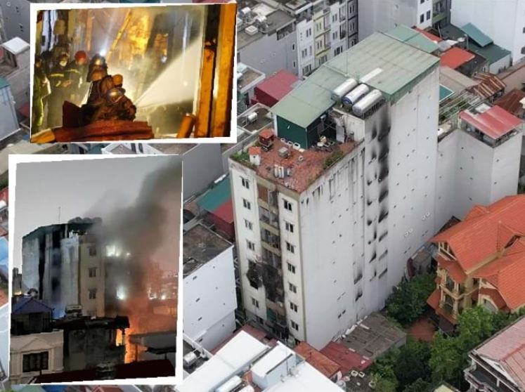 Hình ảnh vụ cháy chung cư mini phường Khương Đình.