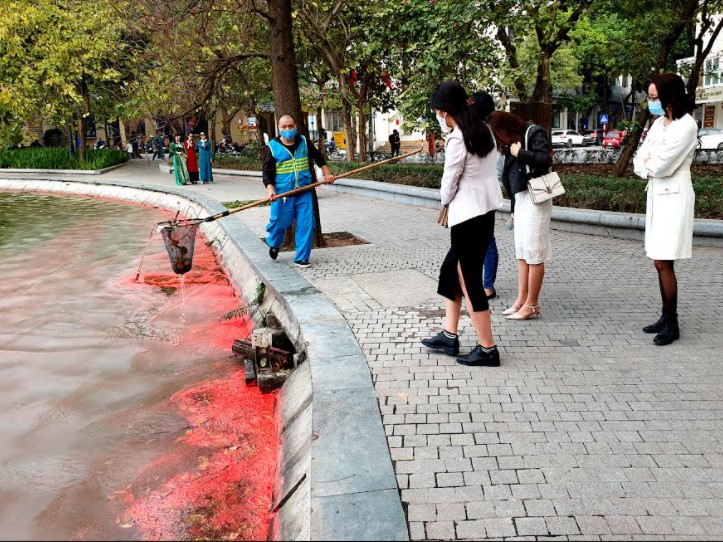  Nước Hồ Gươm ô nhiễm bởi váng sơn đỏ - Ảnh 4