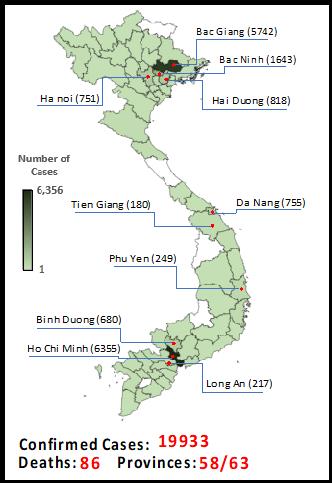 Số trường hợp mắc COVID-19 được xác nhận ở Việt Nam từ ngày 23-1-2020 đến ngày 4-7-2021