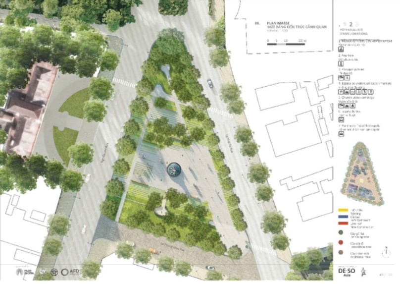 Chuyên gia Pháp nêu ý tưởng quy hoạch phát triển không gian xanh trên địa bàn quận Hoàn Kiếm. Trong ảnh là vườn hoa Diên Hồng
