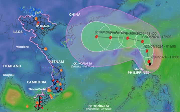 Hướng di chuyển của bão số 3 Yagi.